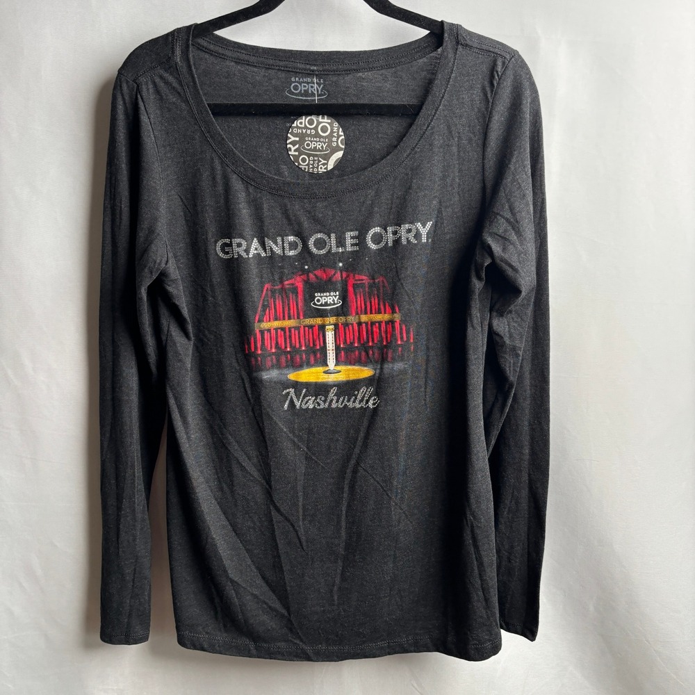 Grand Ole Opry Nashville Rhinestone Stage Tee Long Sleeve Gray XL NWT